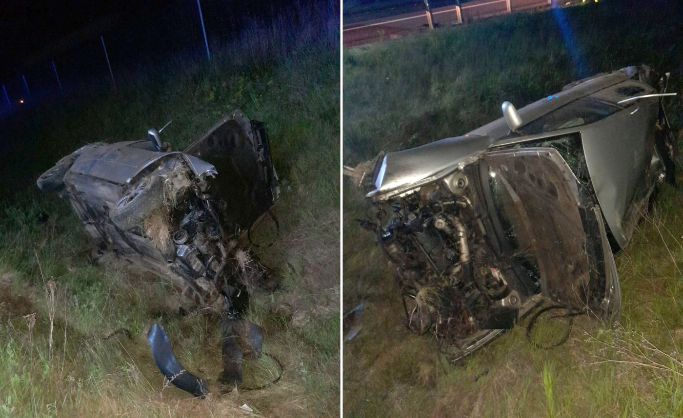 Dachowanie audi na S3 koło Gorzowa. Rozbite auto zatrzymało się w rowie