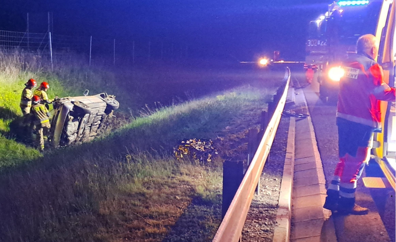 Dachowanie audi na S3 koło Gorzowa