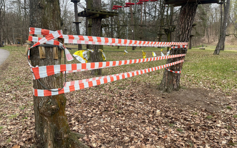 Nastolatka na hulajnodze wjechała w rozwieszoną linkę w parku linowym