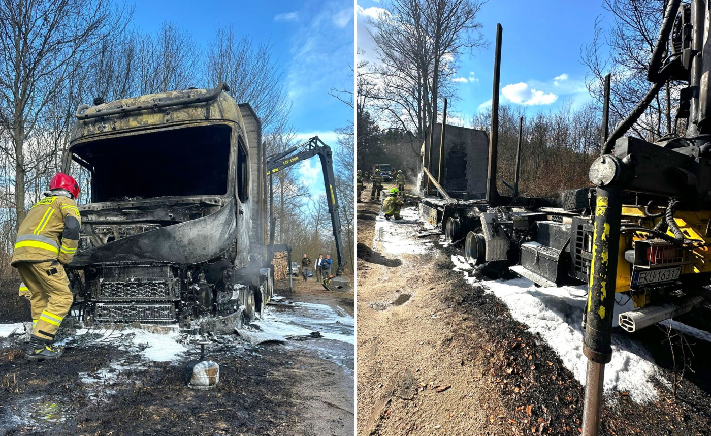 Pożar ciężarówki w lesie. Ogień zajął też ściółkę