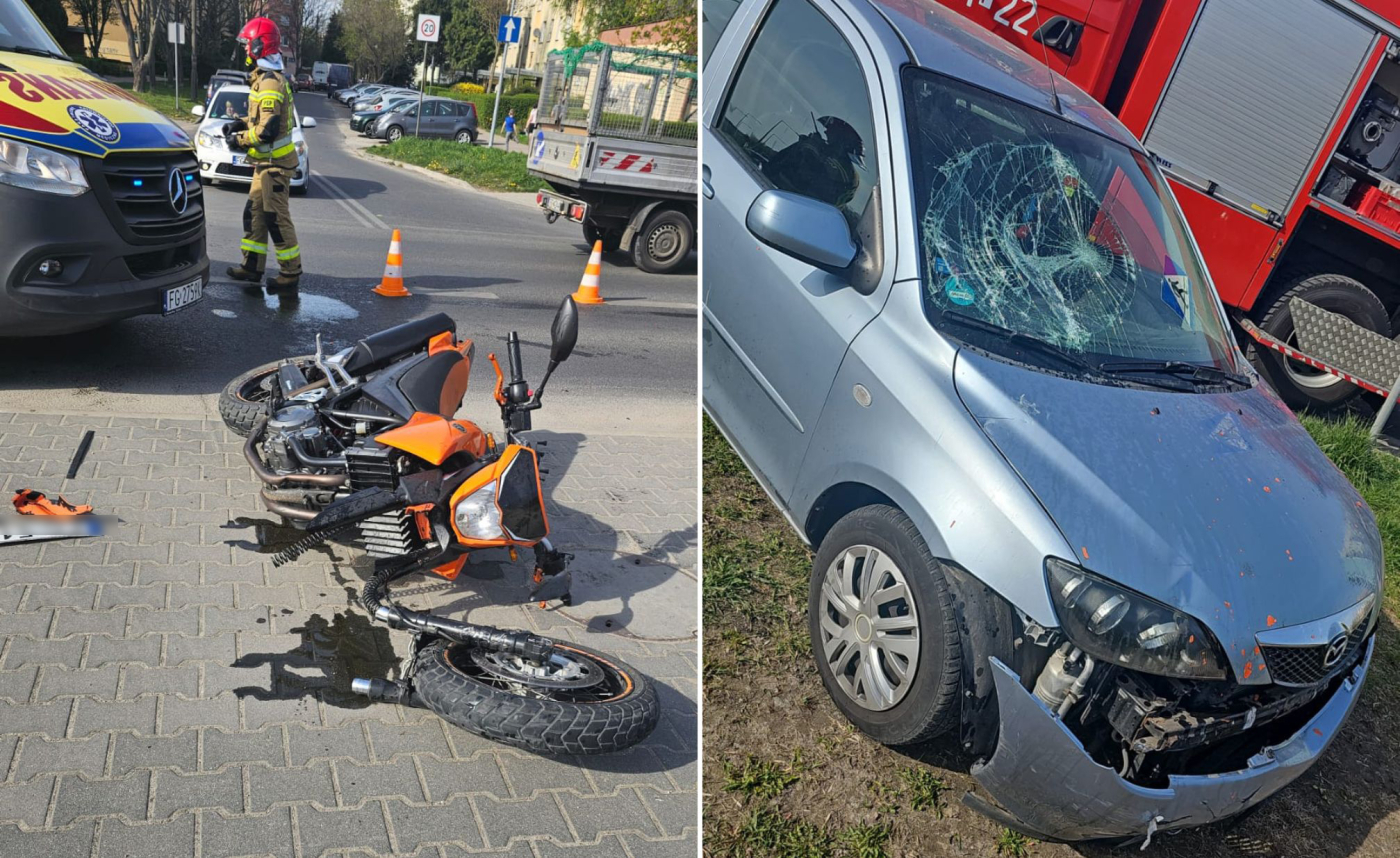 Wypadek w Gorzowie. Kierujący Mazdą zderzył się z motocyklistą