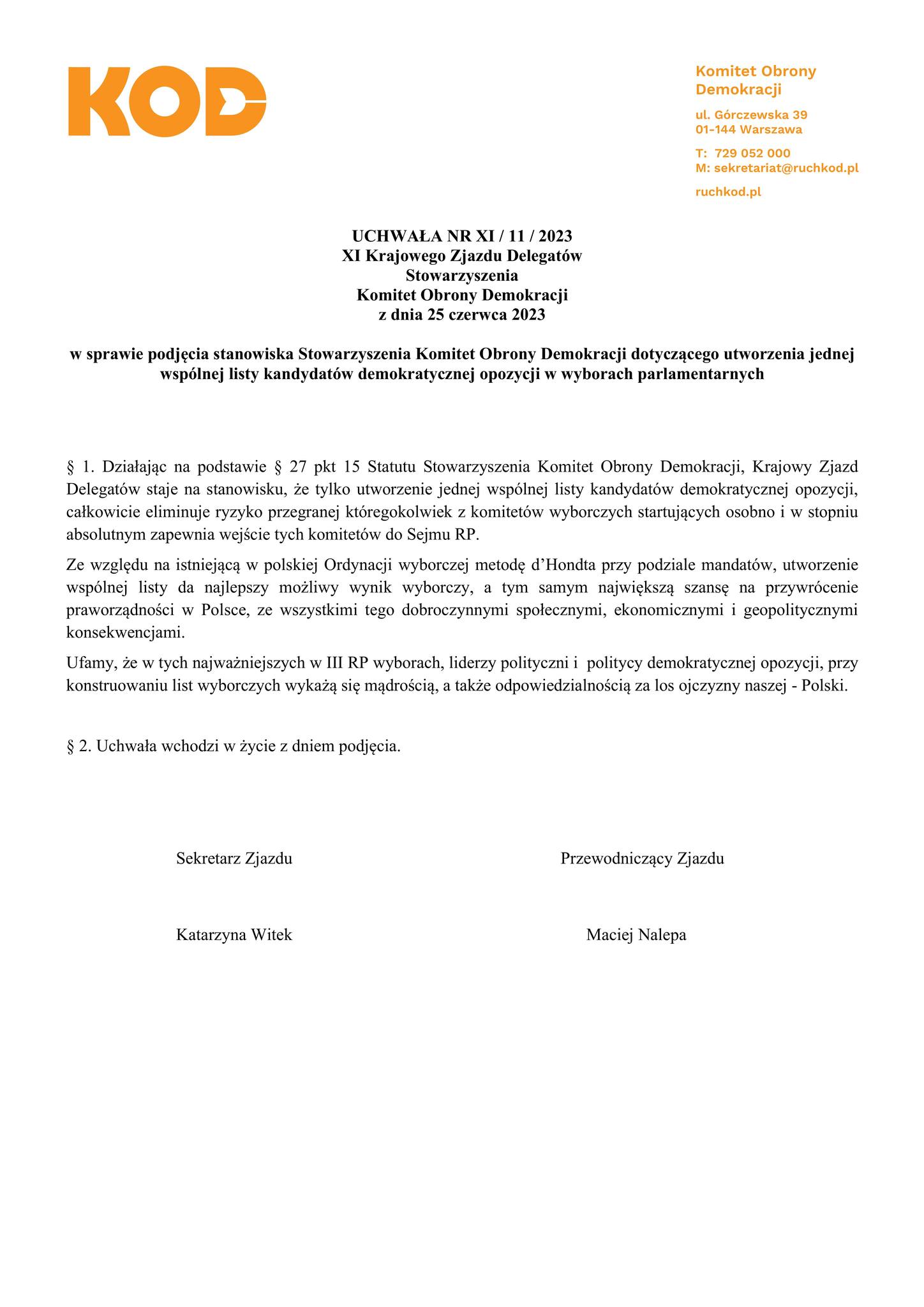 Citizens of the Republic of Poland: — present  the request   for joint action is peculiarly  great